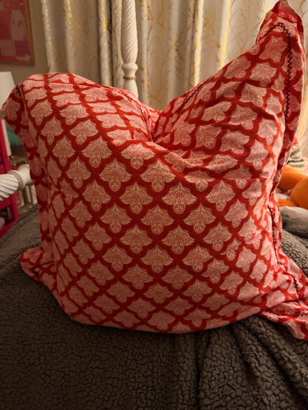 Roller Rabbit Red and White Patterned Decorative Pillow